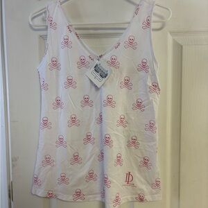 Duffield Lane White Tank Top with Pink Skull Print